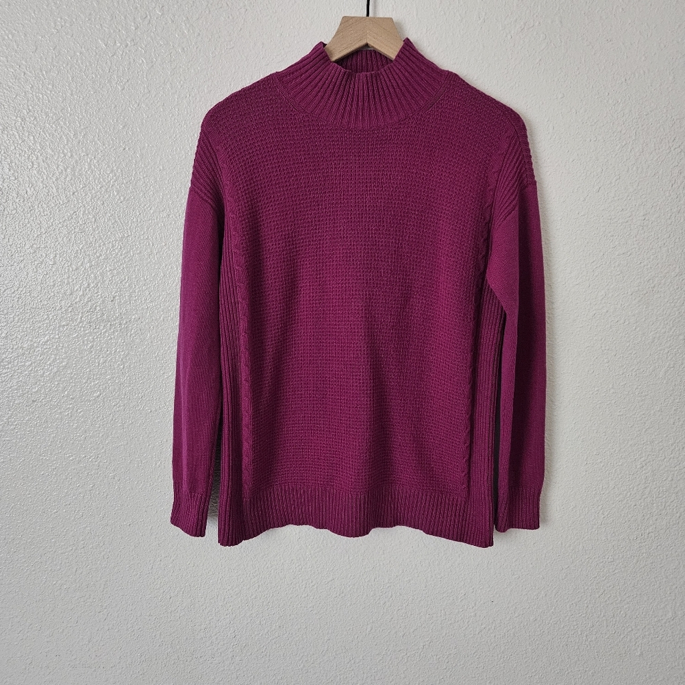 Talbots Sweater Womens Turtle Neck Cable Knit Pullover Small S Plum Purple Class